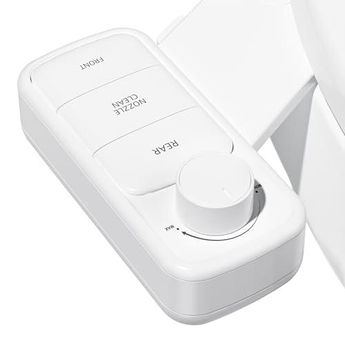 Clirass Ultra-Slim Bidet Attachment, Self-Cleaning Dual Nozzle (Feminine/Posterior Wash), Accessibility-Enhanced Large Buttons, Quick-Release, Non-Electric Fresh Water System with Adjustable Pressure