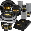 200 Pcs HOCO Party Supplies Homecoming decorations 2024 Plates and Napkins Set Black Gold 2024 HOCO Tableware Serve 50 Guest Homecoming Disposable Dinnerware for School Celebration Supplies