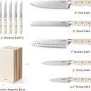 CAROTE 11 Pieces Knife Set with Block for kitchen, Stainless Steel Razor-Sharp Blade, Triple Riveted Ergonomic Handle, Wooden Magnetic Block, Essential Knife Block Set, Beige