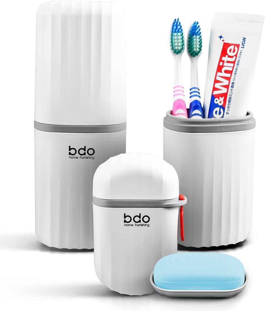 VITVITI White Toothbrush Travel Case, Portable Travel Soap Container Leakproof Dish Tray,7.88 inch Toothpaste Toothbrush Holder with Cover for Trip/Bathroom/Camping