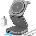 5-in-1 Wireless Charger for MagSafe, AC ISLAND Portable Travel Charging Station, 15W Max Fast Foldable Magnetic Stand, Evolved for iPhone 17/16/15/14/13 Series, Apple Watch, AirPods (with 35W Adapter) (Gray)