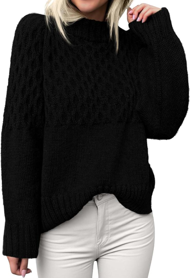 PRETTYGARDEN Oversized Sweaters for Women 2025 Fall Cute Cable Knit Long Sleeve Crewneck Chunky Pullover Tops Winter Clothing (Black)