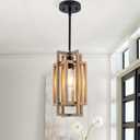 DWLGIGH Modern Farmhouse Pendant Lights Kitchen Island, Metal Hanging Light Fixture with Wood Grain Finish, Adjustable Pendant Lighting for Dining Room,Entryway,Foyer, Fit Sloped Ceiling, E26 Base