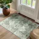 Area Rugs 2'x3' Washable Non-Slip, Floral Vintage Distress Print Pattern Medallion Carpet for Living Room Bedroom Dining Room, Dark Green Gray
