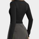 MANGOPOP Scoop Neck Long Sleeve Tops for Women Sexy Slim Fitted Going Out T Shirt Tops Cropped (Black, L)