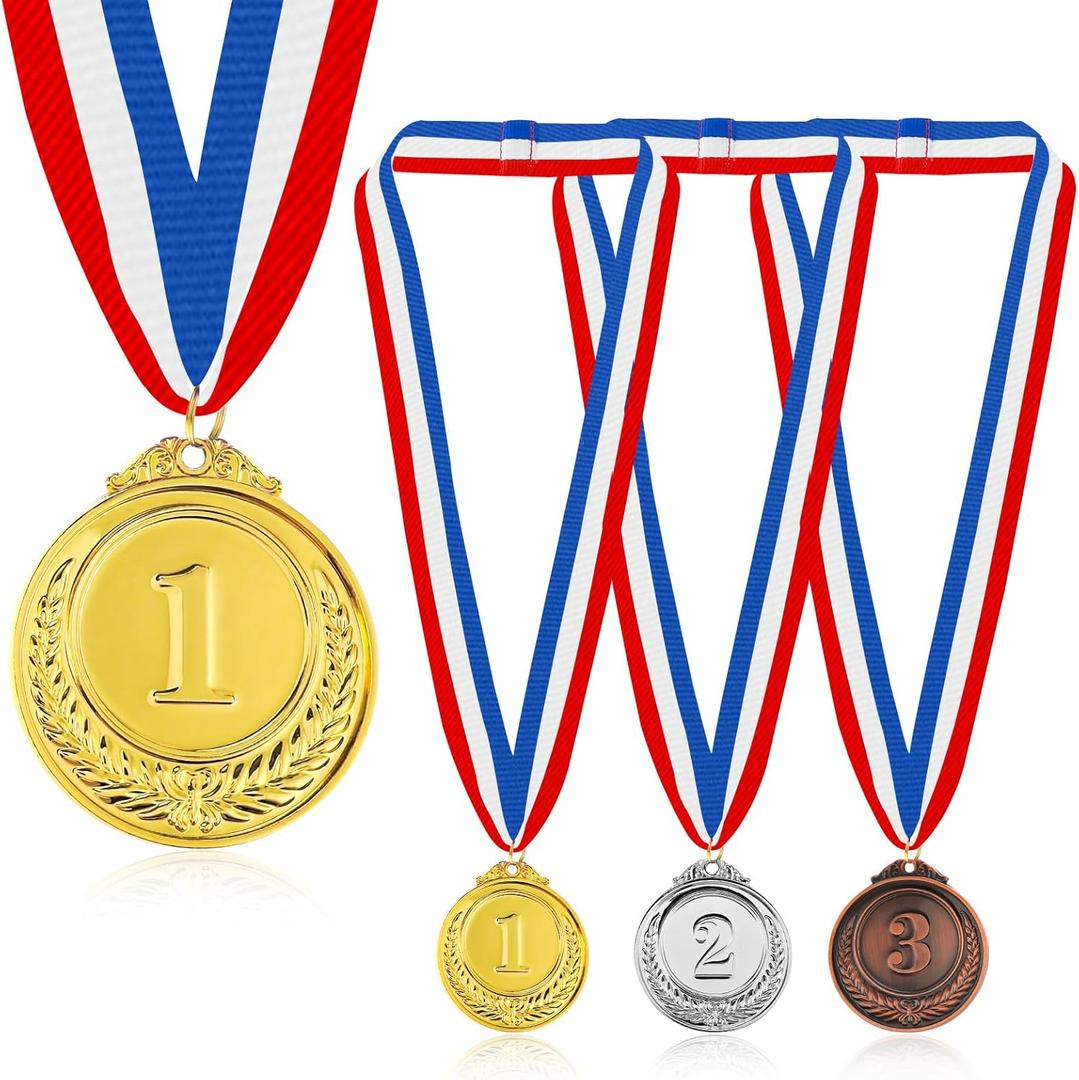 3 PCS Gold Silver Bronze Award Medals, 1st 2nd 3rd Award Medals with Neck Ribbon Olympic Style Winner Awards for School Sports Meeting Sports Competitions Celebration Souvenir