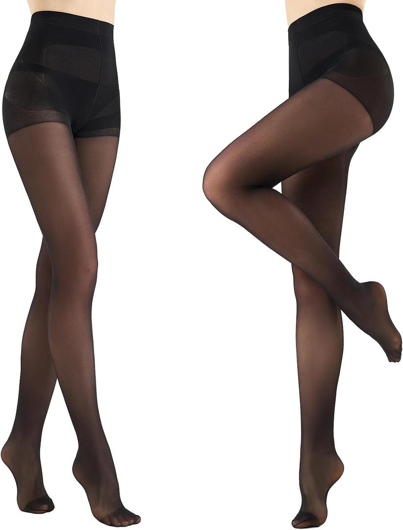 WiliW 2 Pairs Ultra Strong Tights for Women 10D Rip Resistant Sheer Pantyhose High Waist Control Top Tights (M)