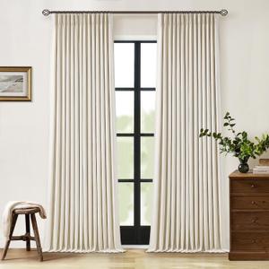 Flax Linen Black Out Curtains for Bedroom Windows 96 Inch Long 2 Panels Pinch Pleated 2 Layer Back Tab Insulated Thermal Blackout Curtain Living Room Earthy Tone Cream Beige Drapes 96 Inch Length