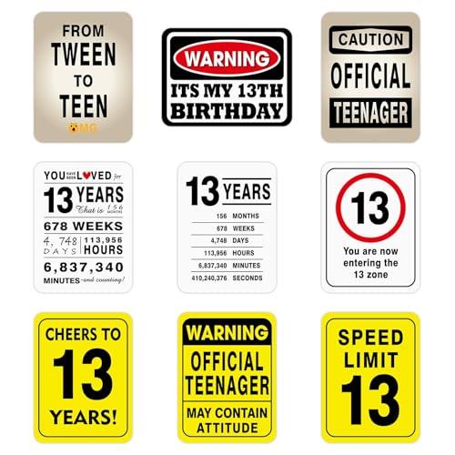 WERNNSAI 13th Birthday Party Decorations - 9PCS Wall Signs Funny Tags for Teenagers 13 Year Old Party Decor Yellow Caution Logos on Door Windows Yard Garden Banner Party Supplies Picture Props