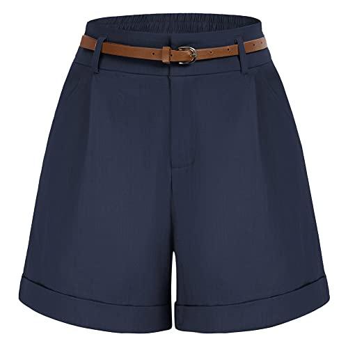 Belle Poque Women Bermuda Shorts High Waisted Wide Leg Shorts Comfy Shorts with Pockets (Dark Blue 325,S)