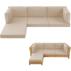 9-Piece Patio Furniture Cushions Set, Replacement Outdoor Cushions for 4-Seat Patio Sectional, Waterproof & Fade Resistant Deep Seat Cushion for Outdoor Sofa, Beige, 9pcs
