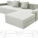 ZNSAYOTX Sectional Couch Covers, Stretch Jacquard Slipcovers with Elastic Bottom for L-Shape Sectional Sofa, 2 Pcs Pet Friendly Modular Sofa Protector (3 Seat Couch + 2 Seat Chaise, Ivory)