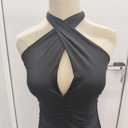 Women Sexy Bodycon Dresses V Neck Pleated Dress Slim Neck Hanging Mini Dress Halter Party Dress (Black, S)
