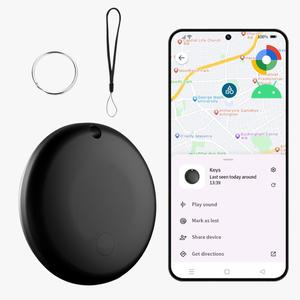 Bluetooth Tracker for Android, Works with Google Find My Device App, IP67 Waterproof, Replaceable Battery, Tracker Tag for Keys, Backpack, Suitcases, Travel and CommuteBlack, 1Pack