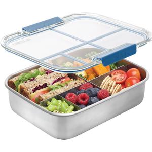 Smash Stainless Steel Bento Lunch Box, 5 Compartments, Blue, 47.3 fl oz