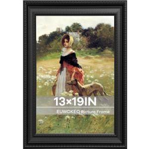 13x19 Frame, 13 x 19 Luxury Wide Picture Frame, Elegant Ornate Embossed Decorative Poster Frame for Art Prints, Posters, Photos, Home Wall Decor & Gallery Display, Black, 13x19in