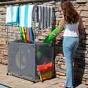 Pool Equipment Holder with Towel Drying Bars, Mesh Rolling Multi Use Storage Organizer Bin, Large Towel Hanger (25" L x 34.5" W x 62.6" H), Gray