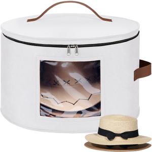 Lifewit Round Cowboy Hat Box for 7 Caps, Large Felt Hat Organizer Bag for Men & Women Storage, Baseball Cap Container with Dustproof Lid for Travel, Foldable 16.5" D x 10.6" H Carrier, White