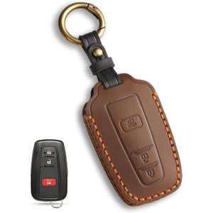 MILD EAST for Toyota Key Fob Cover Genuine Leather Key Case Shell Compatible with 4Runner Highlander Camry RAV4 C-HR (Brown, 3 Buttons)