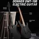 Donner Solid Body Electric Guitar, Matte Finish 39 Inch Metal Electric Guitar Beginner Kits with Bag, Strings, Strap, Cable, Strings Dampener for Rock Music Lover, DMT-100 (Matte Black)