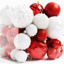 Annecy Christmas Tree Ornaments - 36 PCS Shatterproof Christmas Ball Ornaments Set for Holiday, Wreath & Party Decorations (Multi-Size, Red, White)