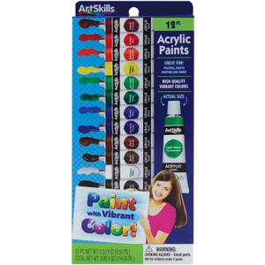 ArtSkills Premium Acrylic Paints, Arts and Crafts Supplies, Assorted Colors, 0.32 fl oz Each, 12 Count (PA-2039)