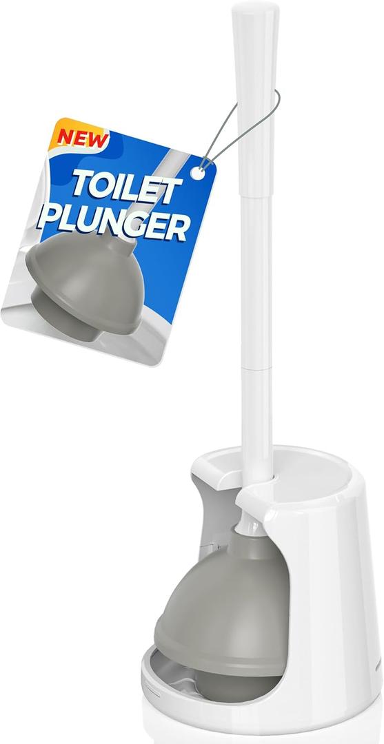 Toilet Plunger with Holder, Plungers for Bathroom Heavy Duty for 5.7 - Inch Toilet Drain, Toilet Plunger and Holder Combo for Bathroom Cleaning (White)
