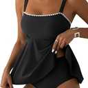 Aleumdr Tankini Swimsuits for Women Modest Two Piece Bathing Suit Square Neck Swim Top with High Waisted Bottom XL, Black