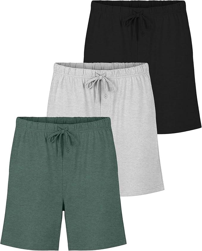 Real Essentials 3 Pack: Men's Ultra Soft Cotton Pajama Pants - Sleep Lounge PJ Joggers with Pockets -Set 2X