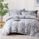100% Natural Cotton 3pcs Floral Duvet Cover Sets-Grayish Blue Duvet Cover with Luxurious Beige Damask Pattern,Reversible Botanical Comforter Cover Sets with Button Closure(King,Damask (King(104"90"))