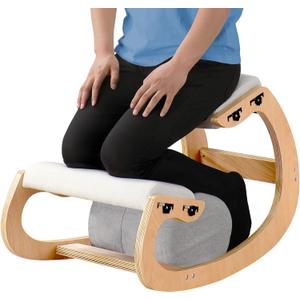 Adjustable Kneeling Chair, Wooden Ergonomic Chair Knee Chair Posture Chair - Improve Your Posture with an Angled Seat for Home,Office (Wood Color+ Pads)