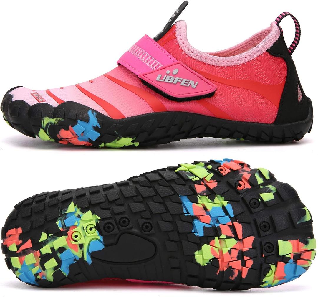 UBFEN Water Shoes for Kids Boys Girls Aqua Socks Barefoot Beach Sports Swim Pool Quick Dry Lightweight (B Black Pink 6 Big Kid)