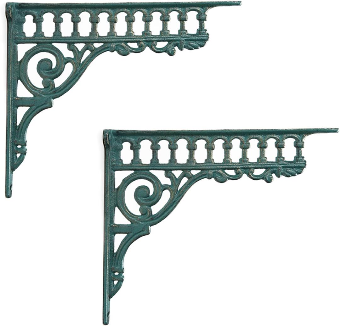 BRASSTAR Cast Iron Green European Style Wall Shelf Brackets Thick Wall Hanger Antique Home Farmhouse Decorative 2PCS Large 10.6in (Length) TQGJPT157