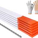 NANOPRETTY 50 PCS Driveway Markers with 10.2" Reflective Tape 48 Inch Solid Fiberglass Snow Stakes for Snow Plowing with Steel Drill Bit and Protection Gloves 5/16 Inch