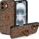 KANGHAR for iPhone 16 Case Stand Brown Bows Hearts Full Body Rugged Shockproof Protection Glossy Protective Slim Case 6.1 Inch