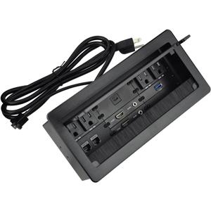 Tabletop Multimedia Connectivity Box with 4 AC Power+2 HDMI+2 RJ45+1 USB3.0 Port +1 USB-C +2 Audio with 5.58ft Power Cord for Conference Room(Black)