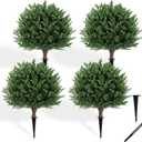 23.5" Artificial Cypress Trees Set of 4 UV Resistant Cedar Evergreen | Set of 4 UV-resistant 23.5" faux cypress trees. Realistic cedar evergreen shrubs for indoor outdoor porch garden yard decor.