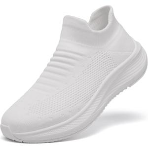 SHULOOK Womens Slip on Walking Shoes Comfort Lightweight Breathable Sock Shoe Non-Slip Mesh Casual Fashion Tennis Running Sneakers (7.5, White)