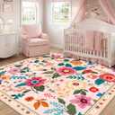 RELEANY Floral Washable Square 8ft Area Rug Pink