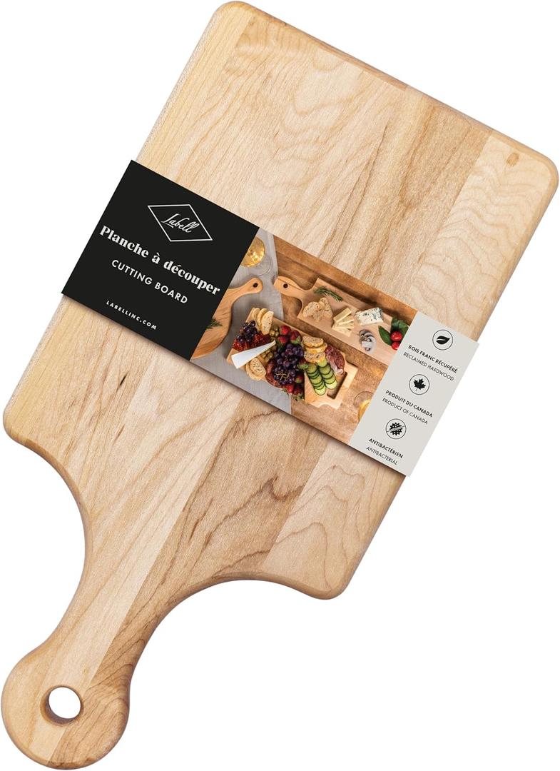 LABELL Small Canadian Maple Wooden Cutting Board with Handle, Flat Paddle Cutting Board with Handle, Multi-Purpose Charcuterie Boards with Handles for Meat, Cheese, Veggies - 7" x 14" x 0.75"