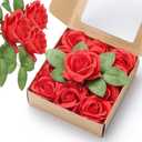 Artificial Flowers 24 Item Artificial Silk Flowers with Stems Realistic Roses Bouquet for DIY Wedding Bouquets Valentines Day Decorations Home Wedding Decoration 12 Rose with 12 Green Leaves (Red)