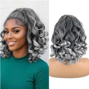 Yaki Straight Drawstring Ponytail with Curly Ends for Women Synthetic 18inch Gray Hair Drawstring Ponytail Hairpiece with clip in Kinky Straight Ponytail with Loose Curly Ends(T1B/Gray)