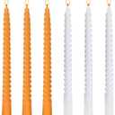 2 x 10 Inch 3 White and 3 Orange Spiral Taper Candle Set, Unscented Dripless Candlesticks for Fall Harvest Halloween Thanksginving, Holiday Dcor, and Festive Dinners