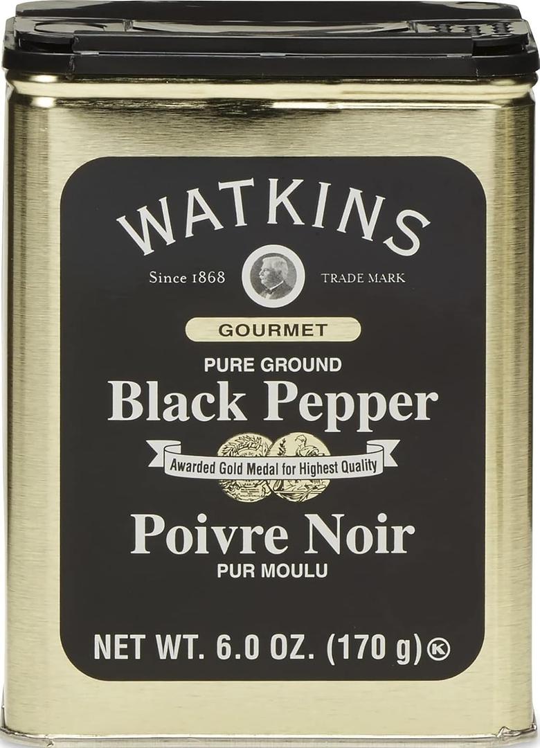 Watkins Gourmet Spice Tin, Pure Ground Black Pepper, 6 oz. Tin, 1-Pack (EXP 04/06/30)