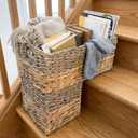 L-Shaped Wicker Stair Basket with Carry Handles, Reinforced Metal Frame