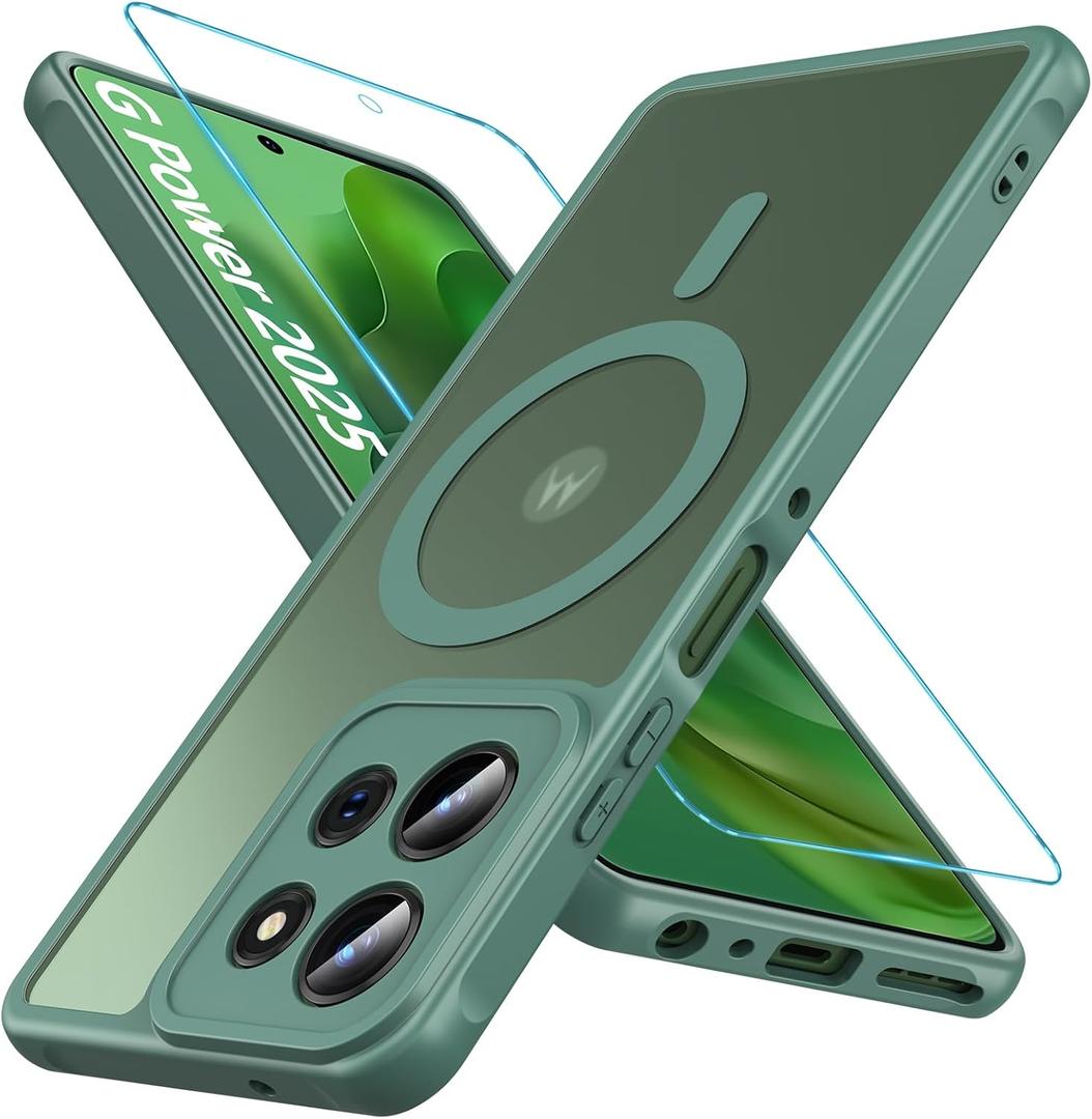for Motorola Moto G Power 5G 2025 Case Magnetic, G Power 2025 Phone Case with Screen Protector [Compatible with MagSafe], Matte Back Slim Shockproof Protective Case for Moto G Power 2025, Green