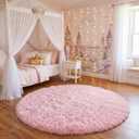 Amdrebio Light Pink Round Circle Rug 4Ft for Girls Bedroom, Fluffy Cute Area Rugs for Kids Room Decor Aesthetic, Kawaii Shag Fuzzy Fur Carpet for Nursery, Preppy Dorm, Classroom, Playroom, Teen, Baby