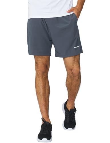 baleaf Men's 5 Inches Running Athletic Shorts Zipper Pocket No Lining for Workout Gym Sports Gray Size Medium