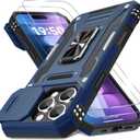 DEERLAMN Case for iPhone 16 Pro with Slide Camera Cover+Screen Protector(2 Packs), Rotated Ring Kickstand Military Grade Shockproof Protective Cover-Navy Blue