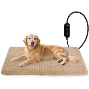 Cat Heating Pad, Waterproof Heated Cat Dog Bed with Adjustable Temperature & Timer, Electric Pet Mat for Indoor Cats Dogs, Chew Resistant Steel CordLarge : 35"x24" Brown